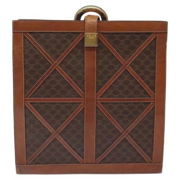 CELINE Macadam Canvas Shoulder Bag Pvc Leather Brown Gold - Picture 3 of 13